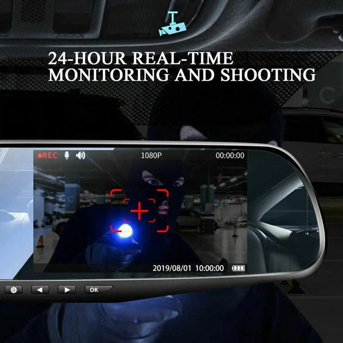 1080P HD Rearview Mirror Car DVR Dual Dash Cam Camera Front Rear Video Recorder - Rieworkes