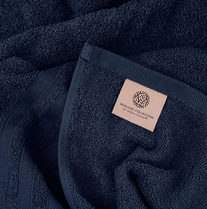 12 Pcs Bath Towel Set for Bathroom Wealuxe Collection 100% Cotton Soft Navy Blue - Rieworkes