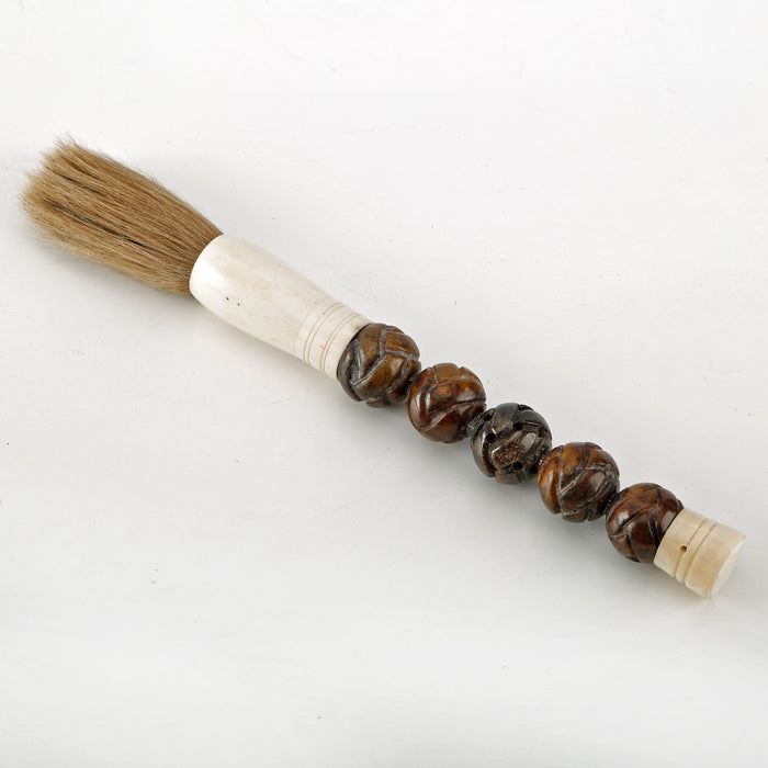 13" Calligraphy Brush Hand Carved Round Jade Beads Dark Brown