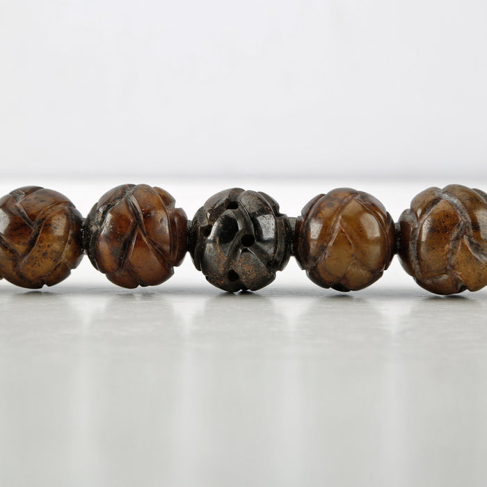 13" Calligraphy Brush Hand Carved Round Jade Beads Dark Brown