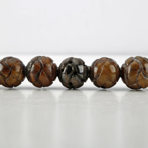 13" Calligraphy Brush Hand Carved Round Jade Beads Dark Brown