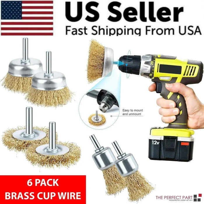 2 - Pack 3 Pcs Wire Brush Wheel Set Cup Drill Bit Rust Paint Attachment 1/4" USA - Rieworkes