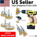2 - Pack 3 Pcs Wire Brush Wheel Set Cup Drill Bit Rust Paint Attachment 1/4" USA - Rieworkes