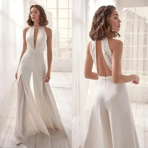 2022 New Luxury Women's Sexy Deep V Halter Jumpsuit - Rieworkes