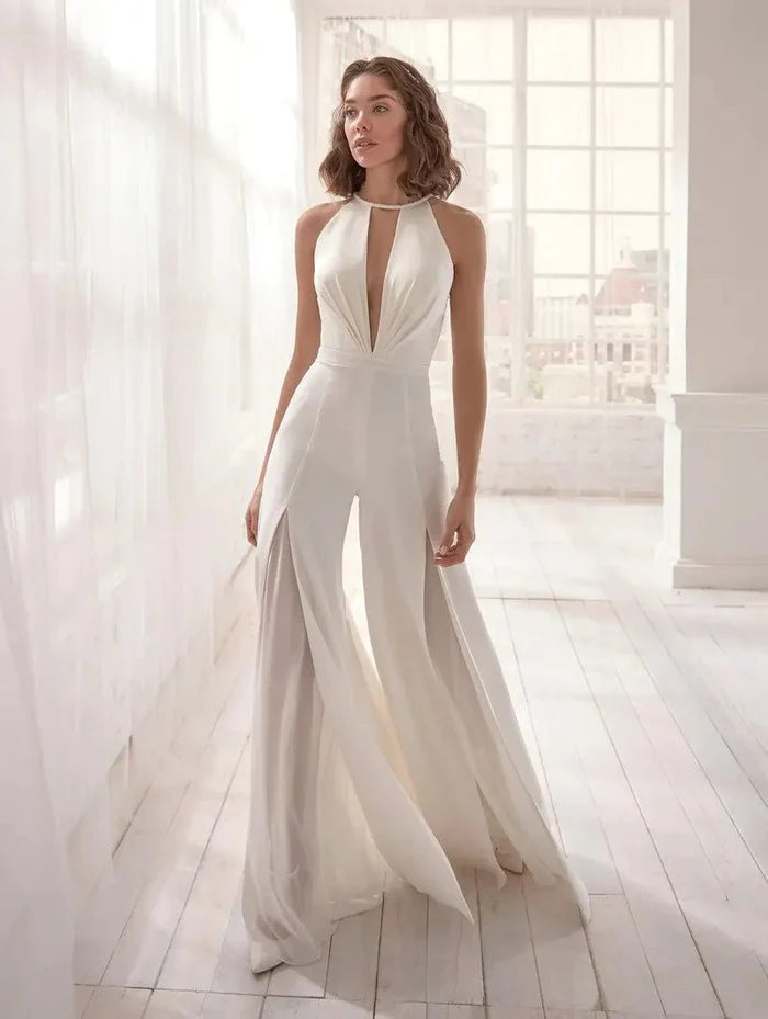 2022 New Luxury Women's Sexy Deep V Halter Jumpsuit - Rieworkes