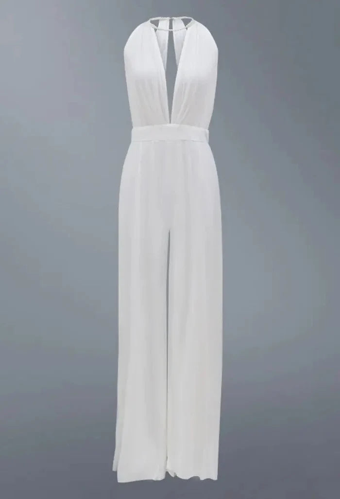 2022 New Luxury Women's Sexy Deep V Halter Jumpsuit - Rieworkes