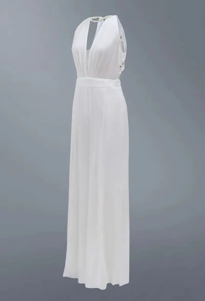 2022 New Luxury Women's Sexy Deep V Halter Jumpsuit - Rieworkes