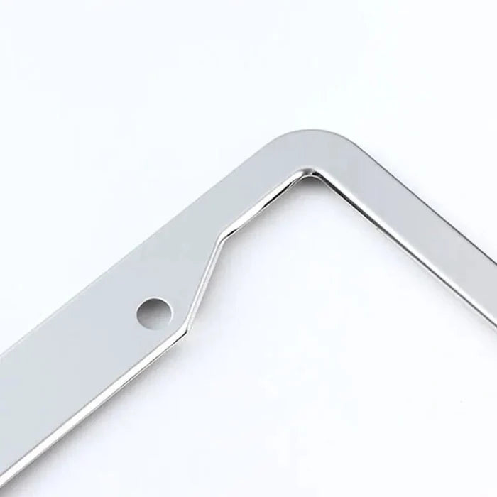 2PCS Chrome Stainless Steel Metal License Plate Frame Tag Cover With Screw Caps - Rieworkes