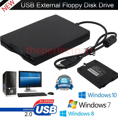 3.5” USB 2.0 Data External Floppy Disk Drive 1.44MB For Laptop PC Win 7/8/10 Mac - Rieworkes