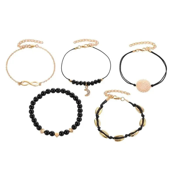 5 - piece Bohemian Shell Moon Charm Bracelet Set for Women - Rieworkes