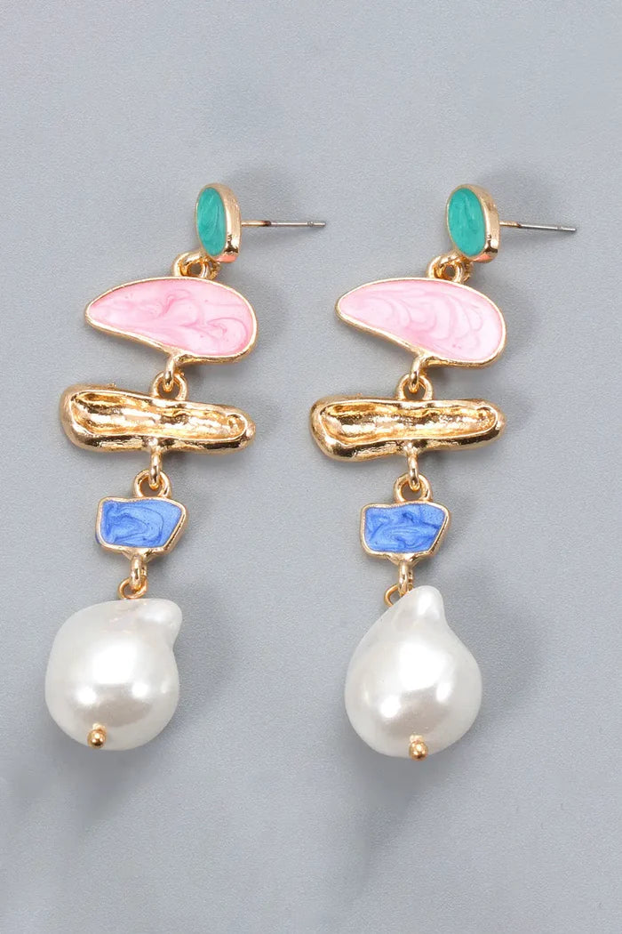 Abnormal Shape Zinc Alloy Synthetic Pearl Dangle Earrings Rieworkes