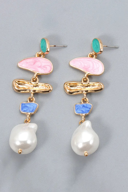 Abnormal Shape Zinc Alloy Synthetic Pearl Dangle Earrings Rieworkes