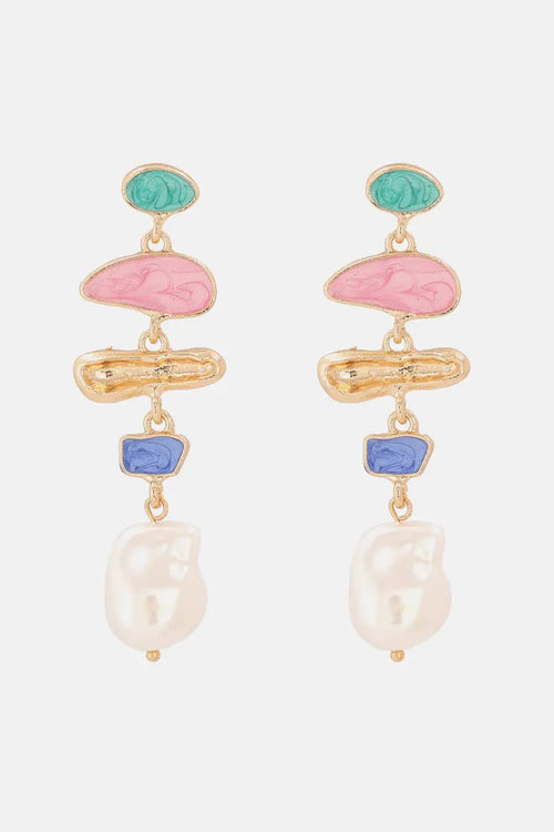 Abnormal Shape Zinc Alloy Synthetic Pearl Dangle Earrings Rieworkes