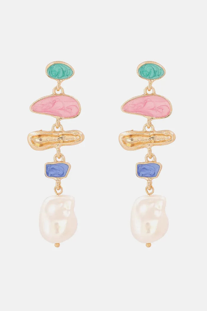 Abnormal Shape Zinc Alloy Synthetic Pearl Dangle Earrings Rieworkes