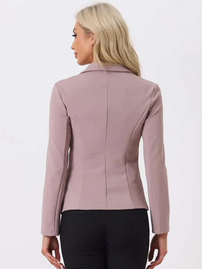 Allegra K Women's Work Office Blazer Stretch Lapel Collar Long Sleeve Jacket Suit Blazer X-Large Dusty Pink Rieworkes