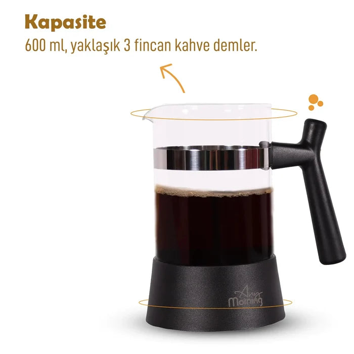 Any Morning French Press Coffee and Tea Maker, 600 ml – 3 Cups, 20 oz Rieworkes