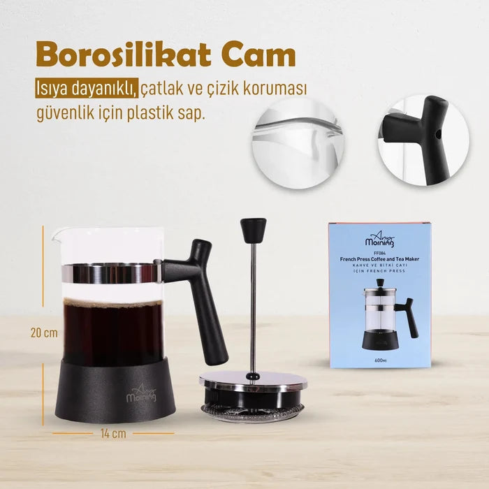 Any Morning French Press Coffee and Tea Maker, 600 ml – 3 Cups, 20 oz Rieworkes