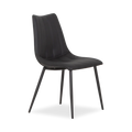 Dining armless side chair with leather seating and black metal legs