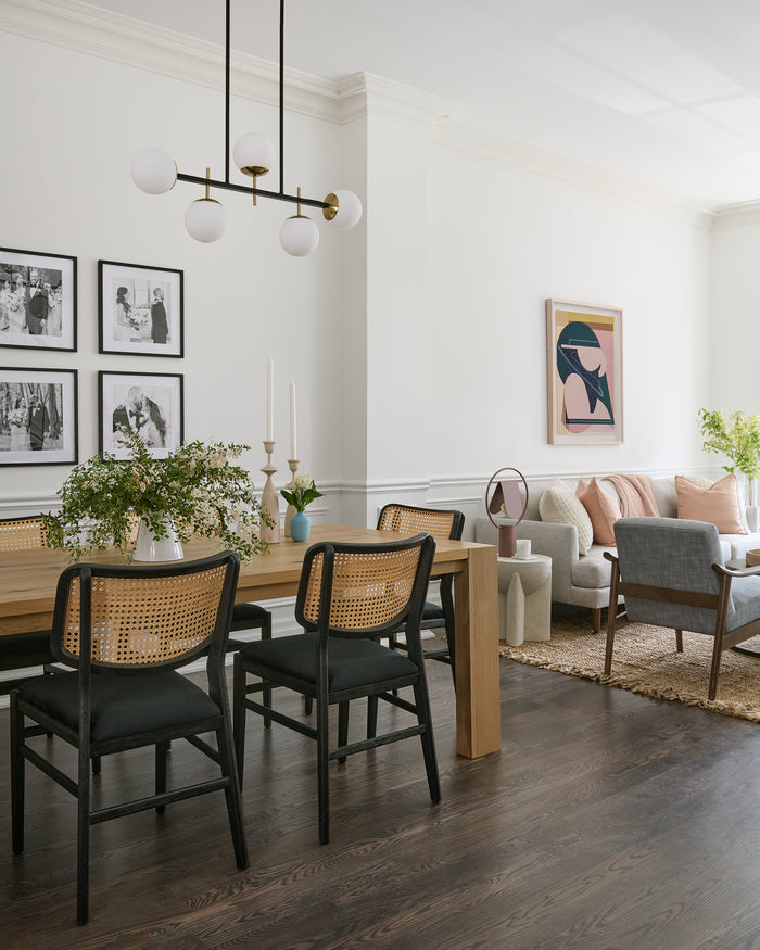 interior design, toronto interior design, living room, casual interior design, transitional interiors, dining room, cane dining room chairs