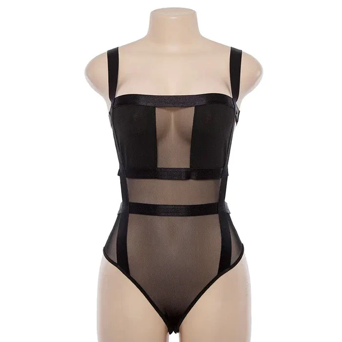 Bangniweigou Sheer Mesh Bodysuit - Sexy Spaghetti Strap Backless Romper for Women Rieworkes