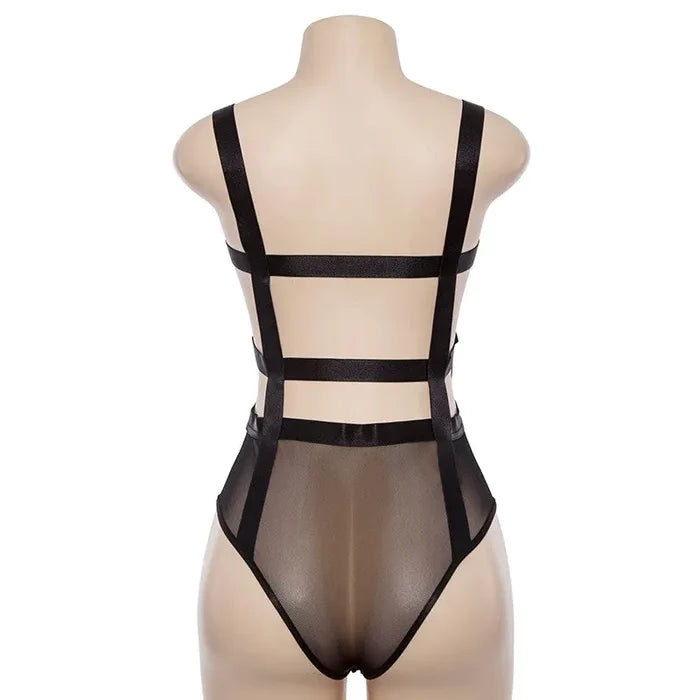 Bangniweigou Sheer Mesh Bodysuit - Sexy Spaghetti Strap Backless Romper for Women Rieworkes