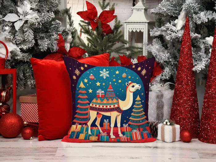 Camel Christmas Throw Pillow Rieworkes