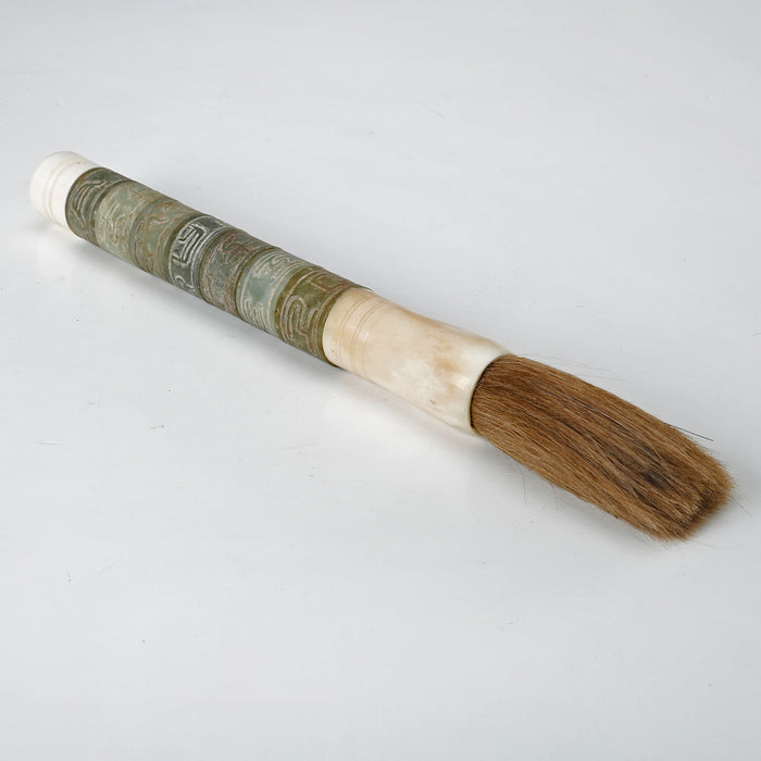 Carved Neutral Cylindrical Jade Calligraphy Brush