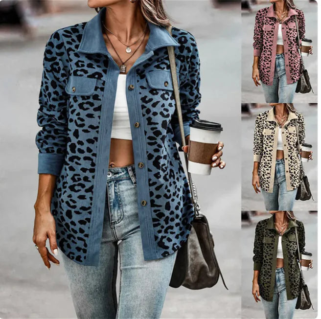 Chic Leopard Print Long Sleeve Jacket for Women Rieworkes