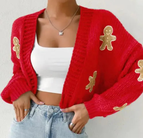 Christmas Embroidery Pattern Knitted Cardigan Rieworkes