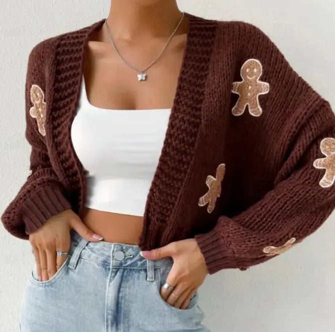 Christmas Embroidery Pattern Knitted Cardigan Rieworkes