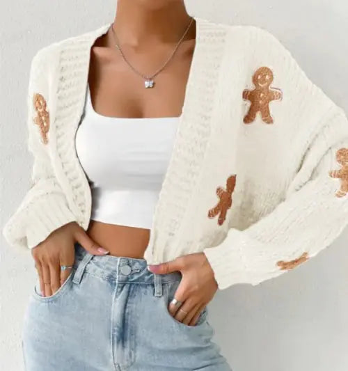 Christmas Embroidery Pattern Knitted Cardigan Rieworkes