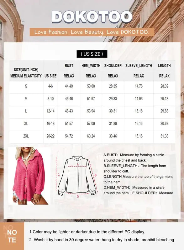 Dokotoo Womens Waffle Knit Shacket Jacket Casual Long Sleeve Button Down Shirts Dressy Blouses Tops Large Pink 1 Rieworkes