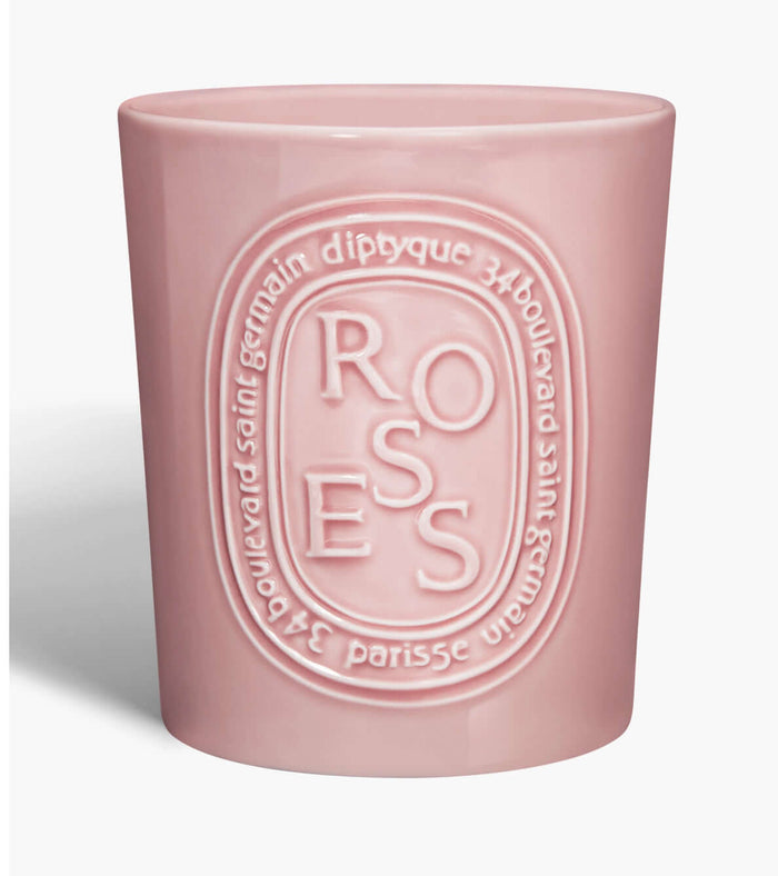 Dyptique rose candle in beautiful ceramic holder