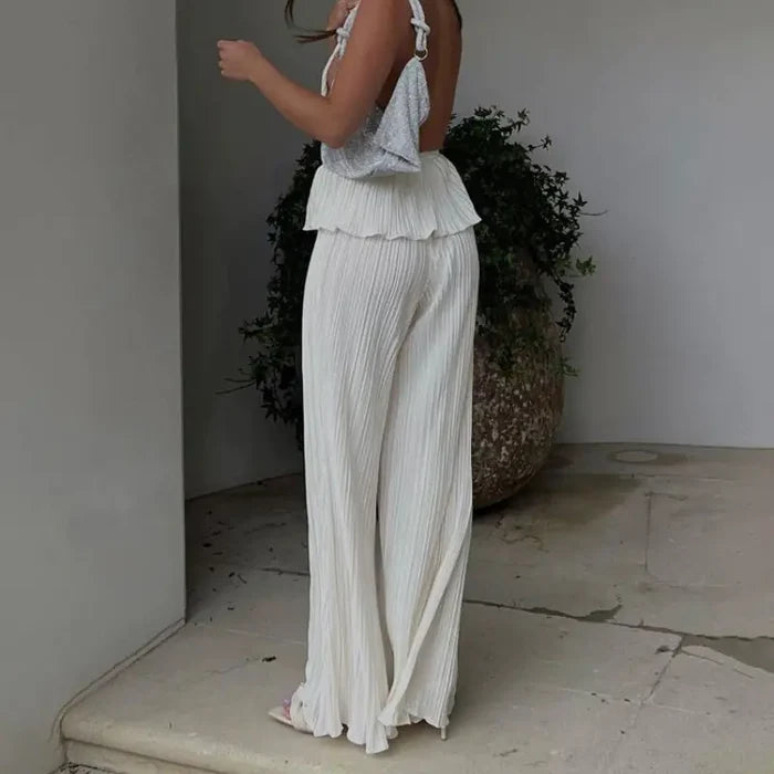 Elegant High Waist Wide Pants Set Rieworkes
