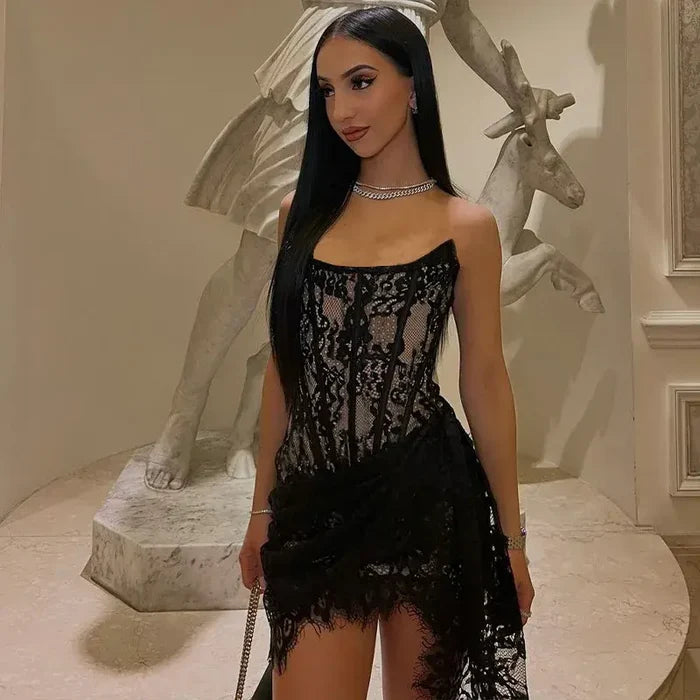 Elegant Lace Patchwork Mini Dress Rieworkes