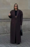 Elegant Lapel Double Breasted-pocket Wool-like Coat Rieworkes
