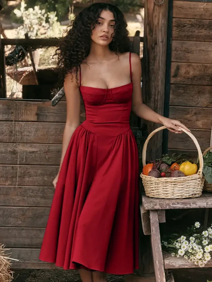 Elegant Spaghetti Strap Midi Rieworkes