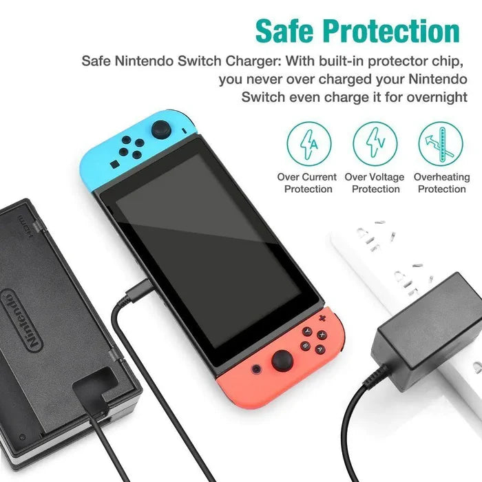 For Nintendo Switch AC Power Supply Adapter Home Wall Travel Charger Cable 2.4A Rieworkes
