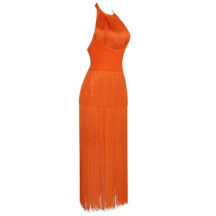 Fringe  Halterneck Backless Dress Rieworkes