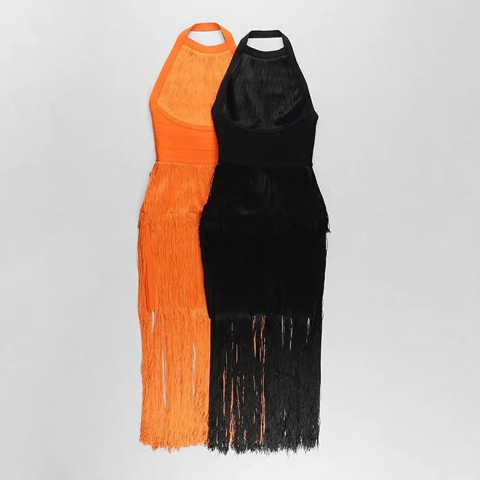 Fringe  Halterneck Backless Dress Rieworkes