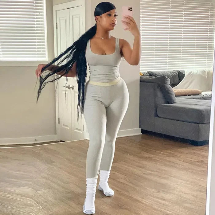 Gym Crop Tank Top Leggings Set Rieworkes
