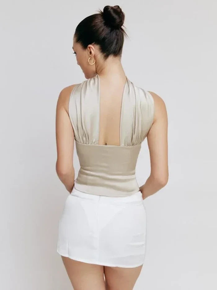Halter Backless Satin Crop Tops Rieworkes