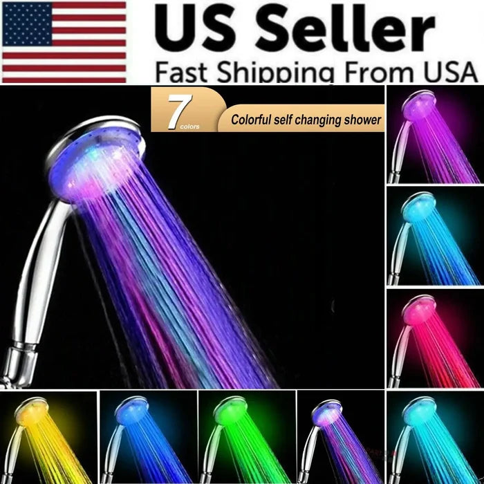 Handheld 7 Color Changing LED Light Water Bath Home Bathroom Shower Head Glow Rieworkes