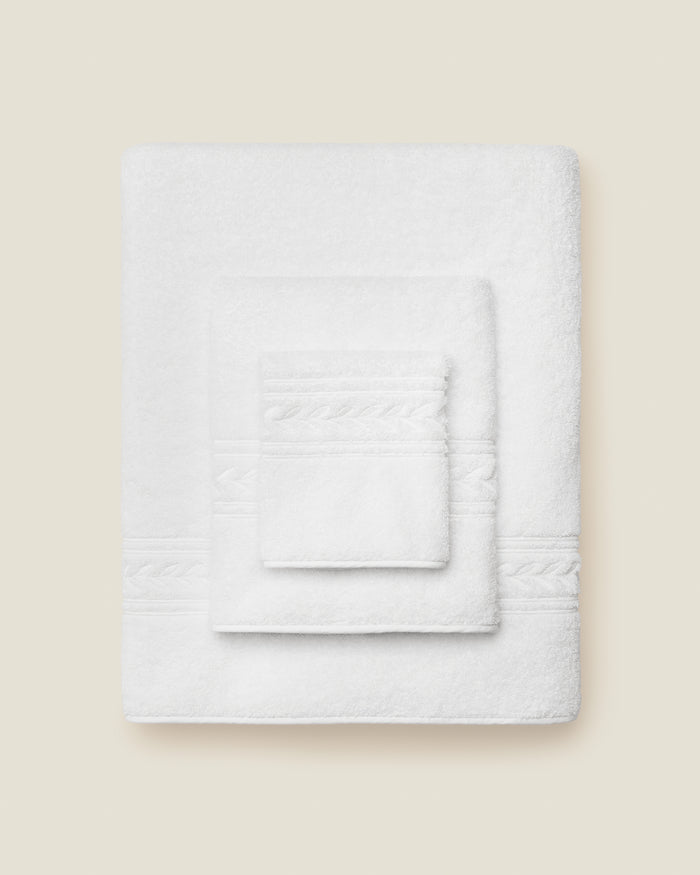 Impero Bath towel, hand towel and washcloth folded and stacked