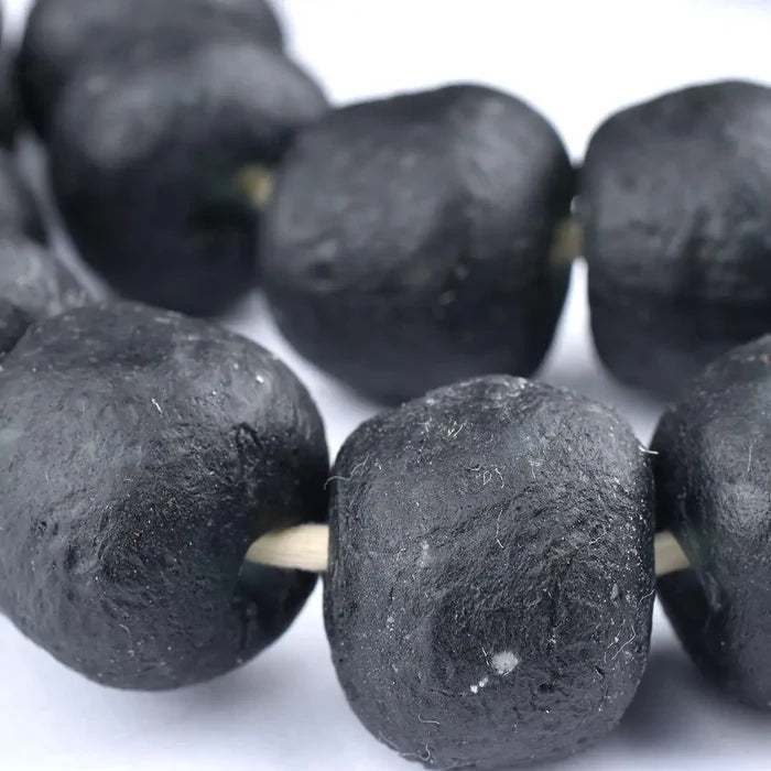 Jumbo Charcoal Black Recycled Glass Beads