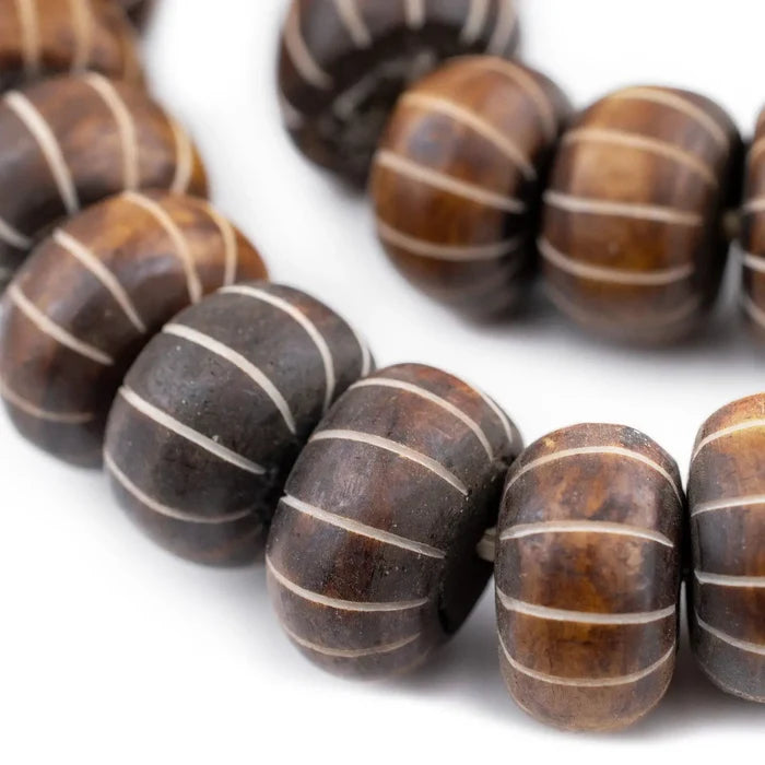 Large Carved Brown Bone Beads