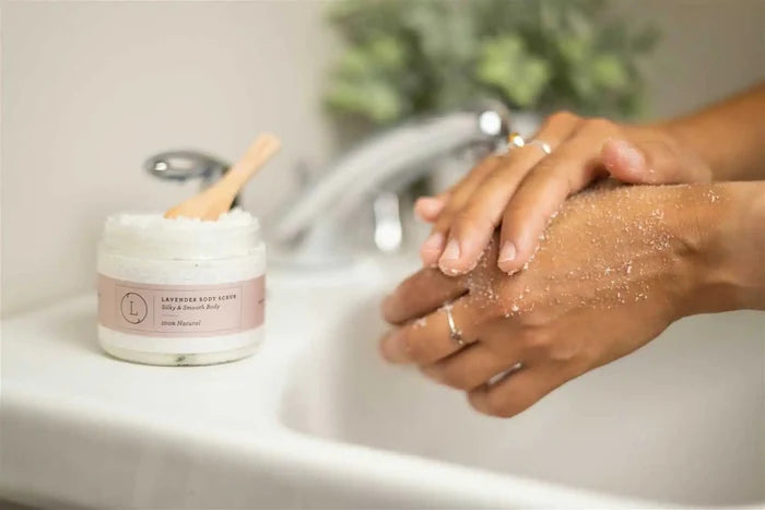 Lavender Body Scrub with CBD, Natural Body Salt Scrub (THC free) Rieworkes