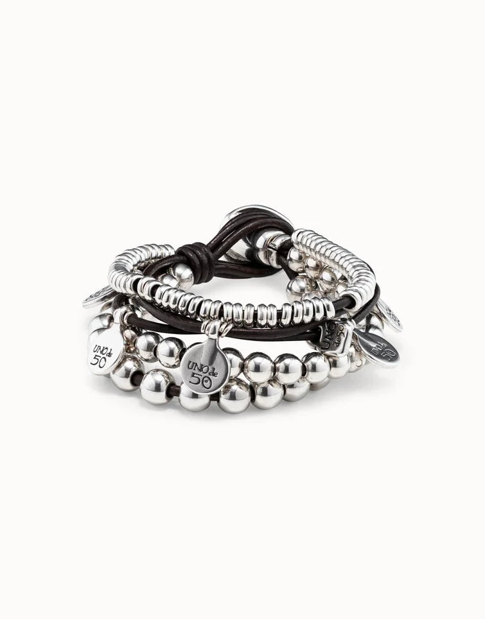 Leather beaded bracelet with charms