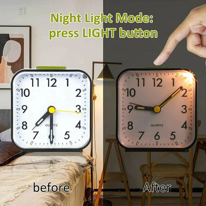 LED Desk Alarm Clock Nightlight Snooze Quiet Non Ticking Battery Powered Bedroom Rieworkes