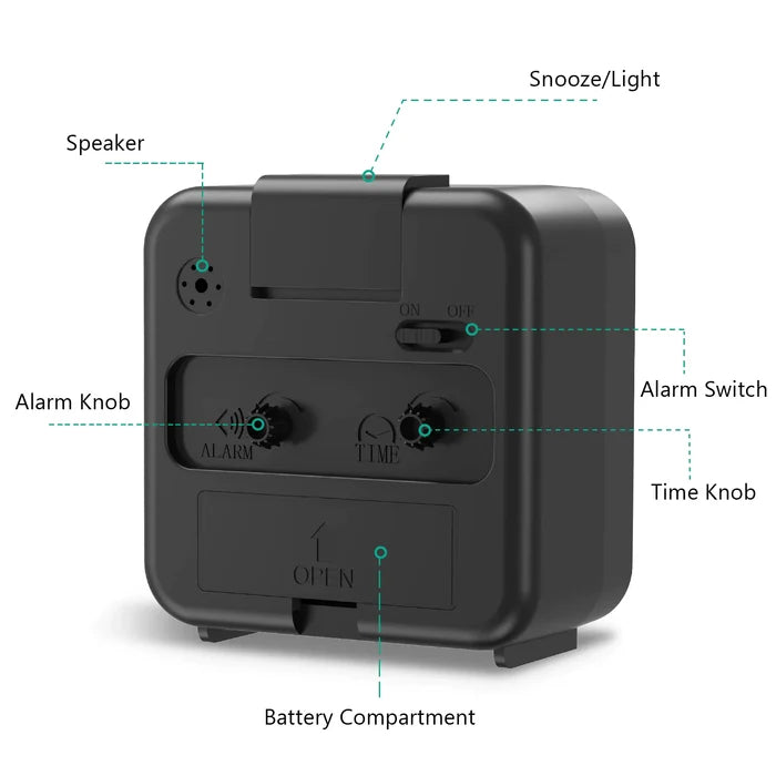 LED Desk Alarm Clock Nightlight Snooze Quiet Non Ticking Battery Powered Bedroom Rieworkes